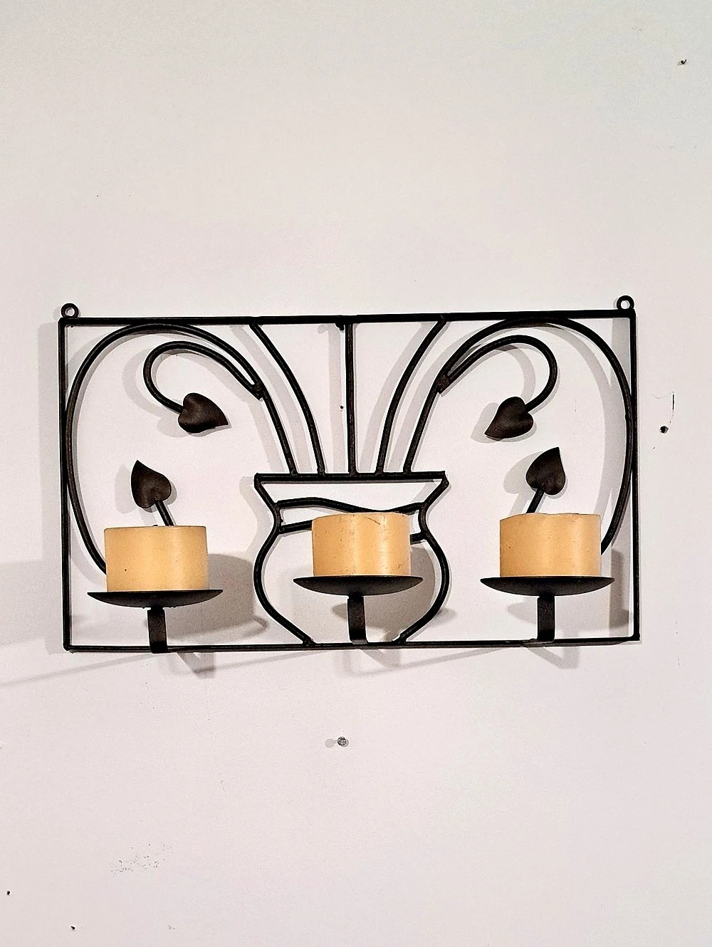 Black Plant Design Iron Candle Wall Sconce With Candles